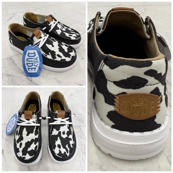 Hey Dude Wendy Animal Black Cow Loafers slip on size 6 - Picture 2 of 6